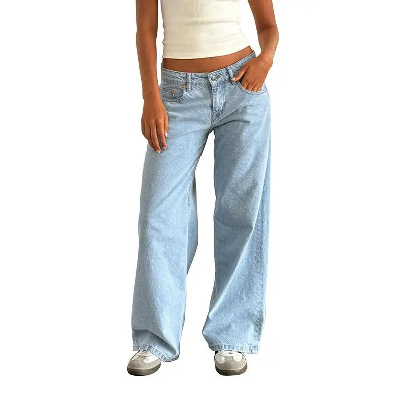 Women Baggy Jeans Y2K Low Waist Boyfriend Style Denim Pants Vintage Aesthetic Wide Leg Cargo Pants Teen Girls Streetwear Hiphop Trousers