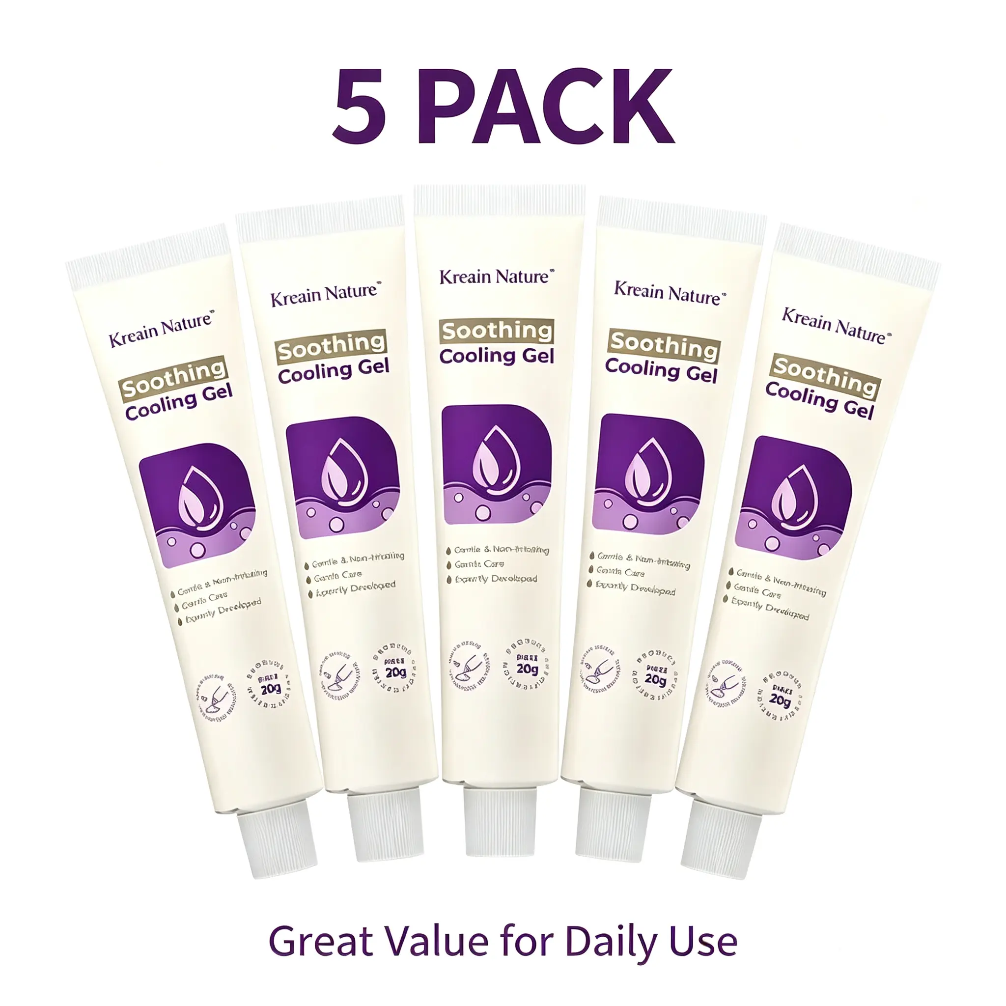 Kreain Nature 5-Pack Daily Calming Lotion - Lightweight Herbal Moisturizer for Sensitive Skin. Non-Irritating, Soothes Redness & Hydrates Dryness.