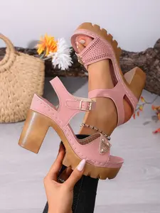 Summer New Retro Thick Heel Waterproof Platform Sandals for Women, Buckle Strap High Heel Roman Shoes, Height Boosting Comfortable