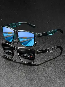 2pcs latest model clashing color sport sunglasse,unisex,available in variou color.Equipped with UV protection lense,classic clashing color frame paired with rubber nose pad provide a comfortable wearing experience Trendy Sporty Sunglasses