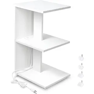 End Table with Charging Station, Narrow Side Tables for Small Spaces with USB Ports and Outlets Rolling Bedside Nightstand Sofa Couch Side Slim Shelf Night Stand for Living Room, Bedroom, White