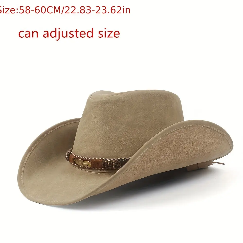 Black Leather Cowboy Hat, Unisex Classic Western Streetwear with a Customizable Design & Adjustable Fit, Perfect Gift Idea, 58-60cm, 58-60Cm/22.83-23.62In