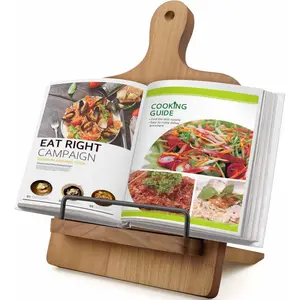 Cookbook Stand Recipe Book Holder: Cookbook Stand for Kitchen Counter, Adjustable iPad Tablet Recipe Book Holder, Rustic Wood Cutting Board Style, Gift for Women