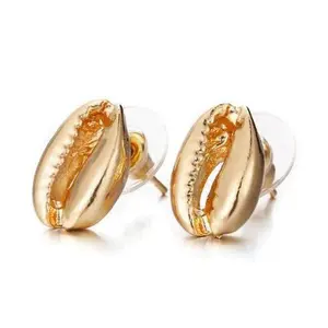 Cowrie Shell Stud Earrings Gold Color