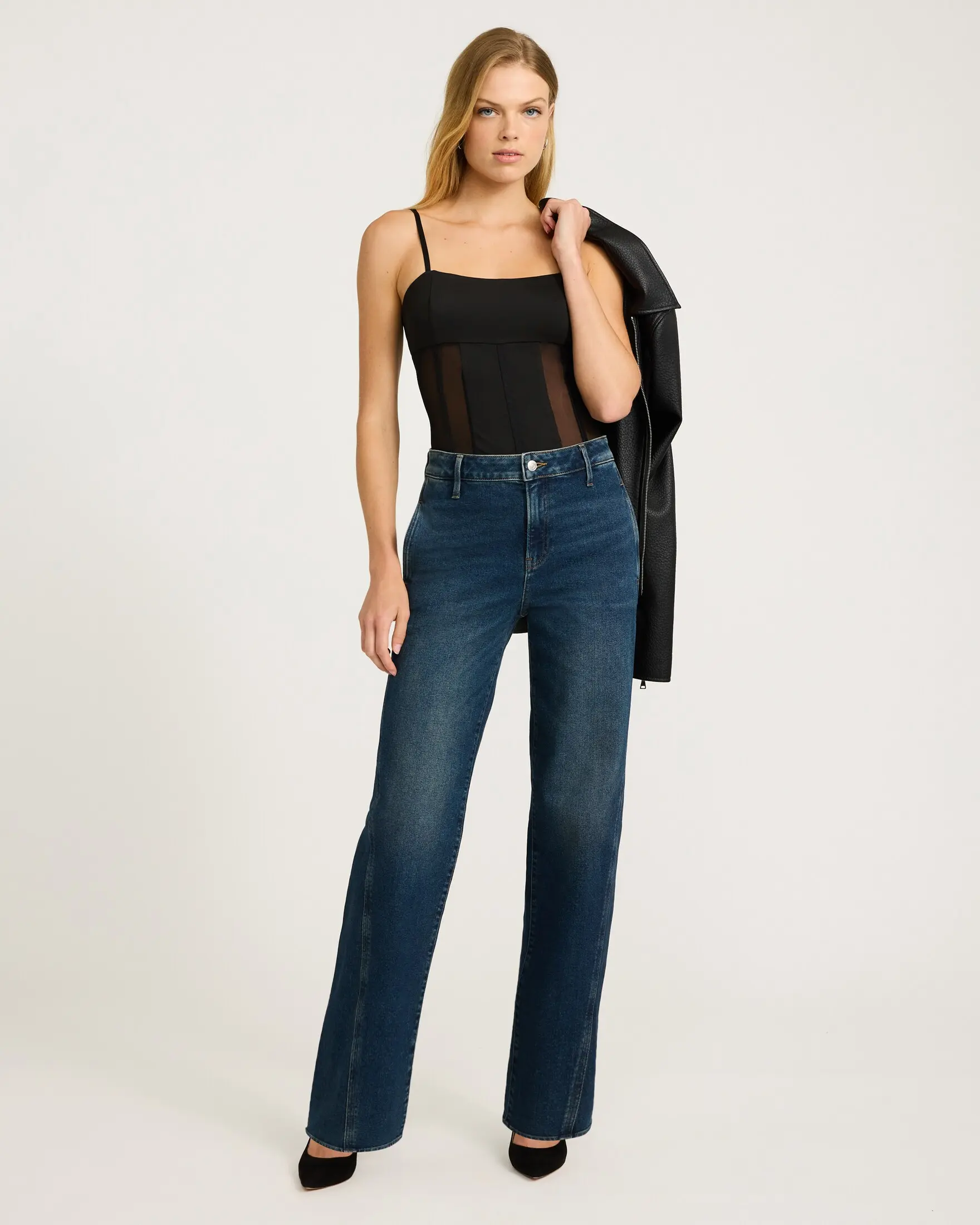Express High Waisted Relaxed Straight Dark Wash Jeans