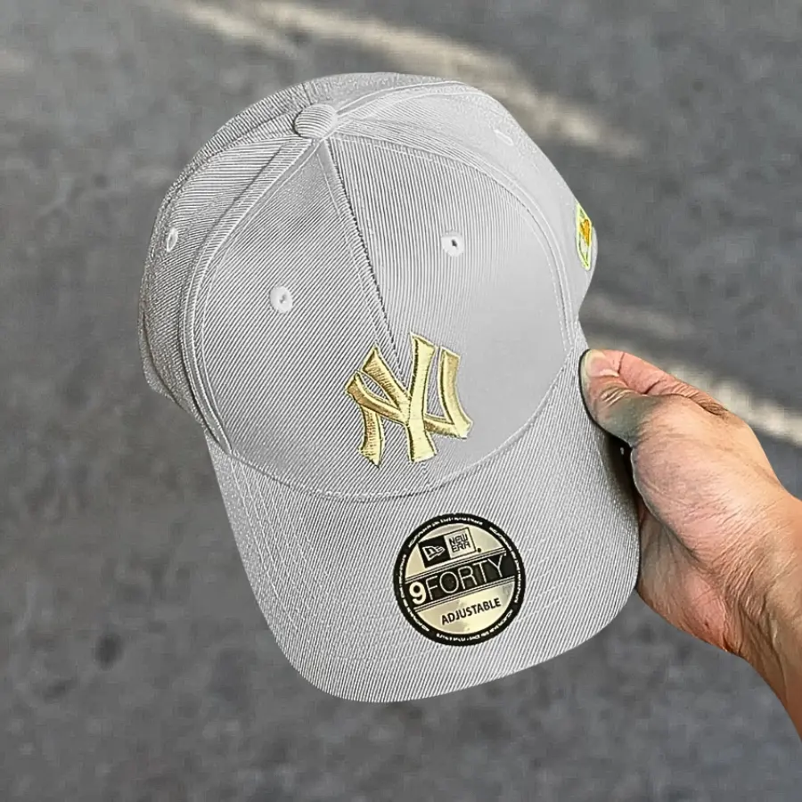 New Era MLB New York Yankees 9FORTY Adjustable Gray Gold NY Logo Curved Brim Baseball Hat with Side Patch, Streetwear, Limited Ed Unisex Strapback Collectible Sports Headwear