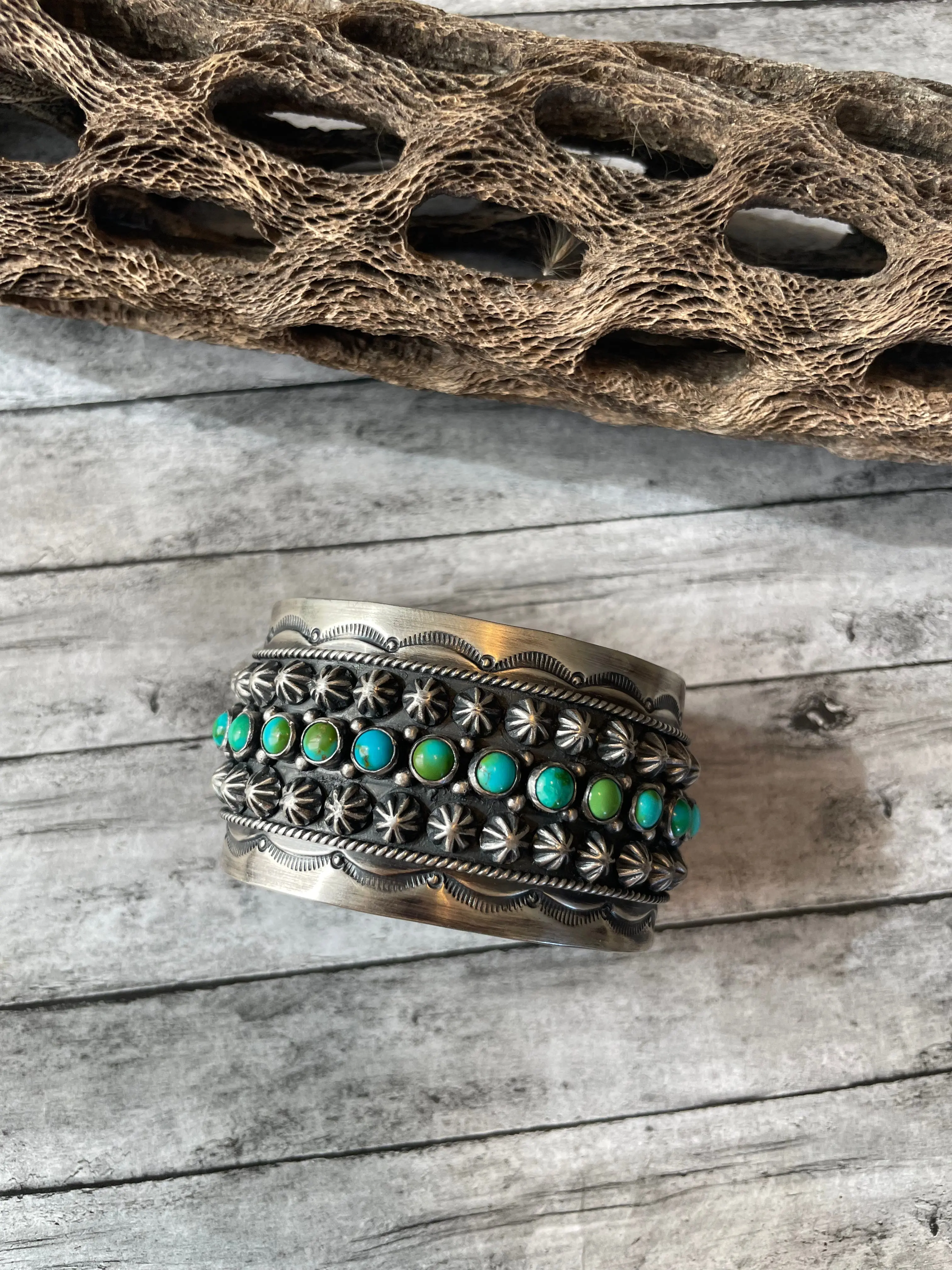 Handcrafted Sterling Sonoran Mountain Turquoise Cuff Bracelet by Akee Douglas /