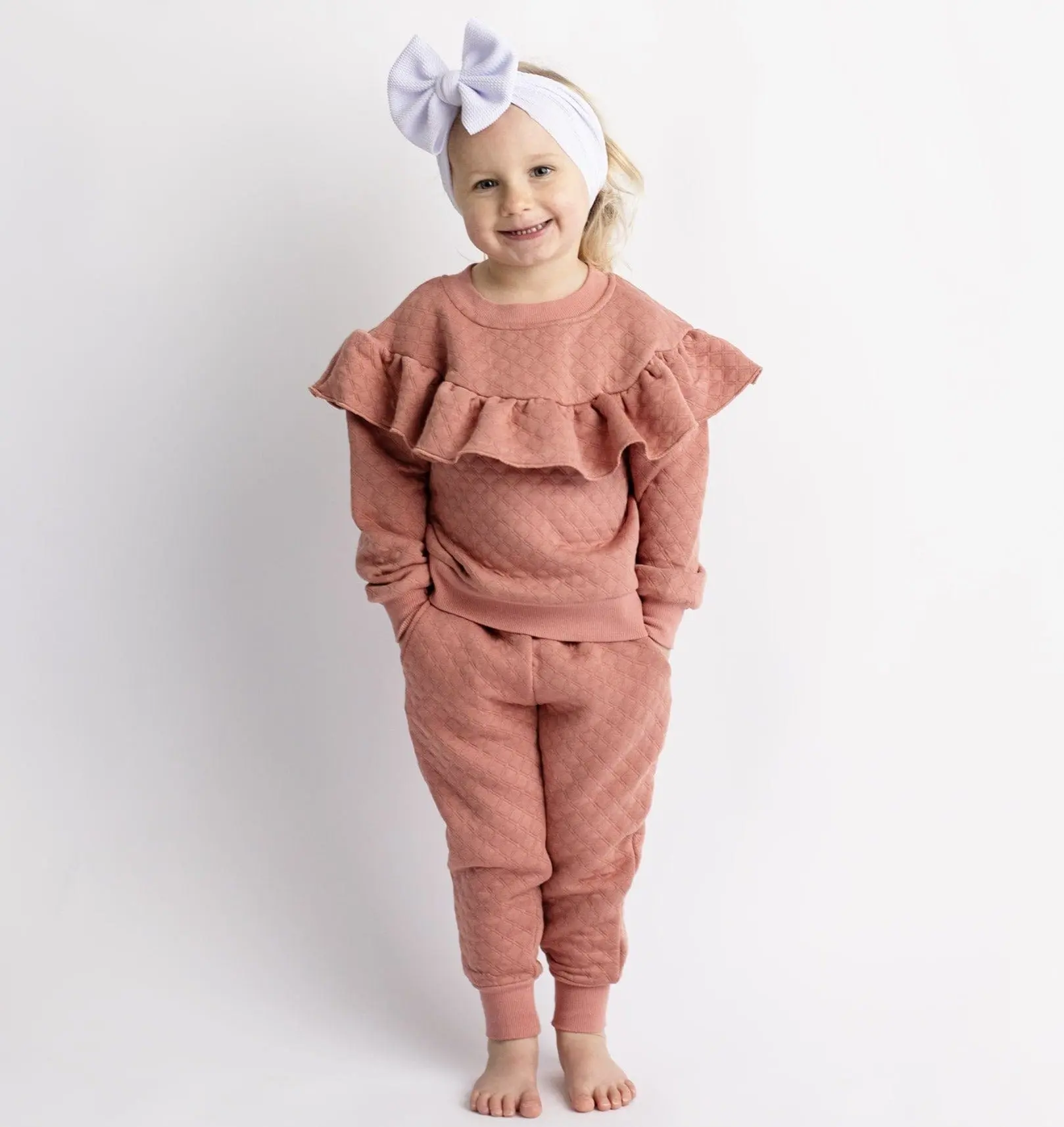 Dusty Rose Quilted Ruffle Jogger Set