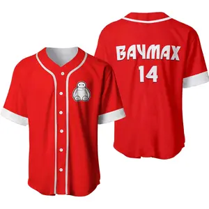 Baymax Red D.ney Unisex Cartoon Custom Baseball Jersey Personalized Shirt Men Women Jersey Shirt