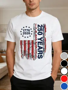 USA 250th Anniversary Men's T-Shirt 180g Pure Cotton Casual 1776-2026 Patriotic Flag Graphic Print Tee Holiday Celebration Top S-5XL