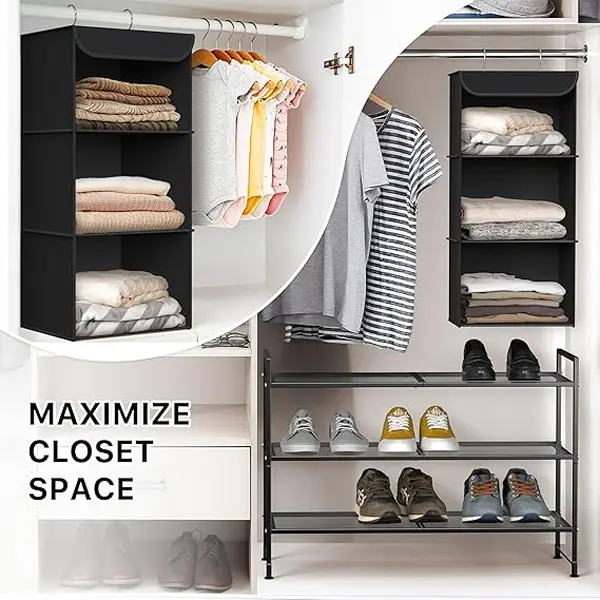 Simple Houseware 3-Layer Hanging Fabric Closet Organizer Rack, 57L Durable Storage System Shelf for Home Closet Organization