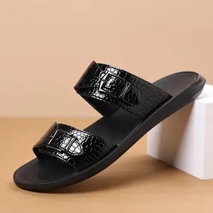 Men’s Summer Double-Buckle Business Slide Sandals — Non-Slip Beach One-Strap Slides for Casual Outings