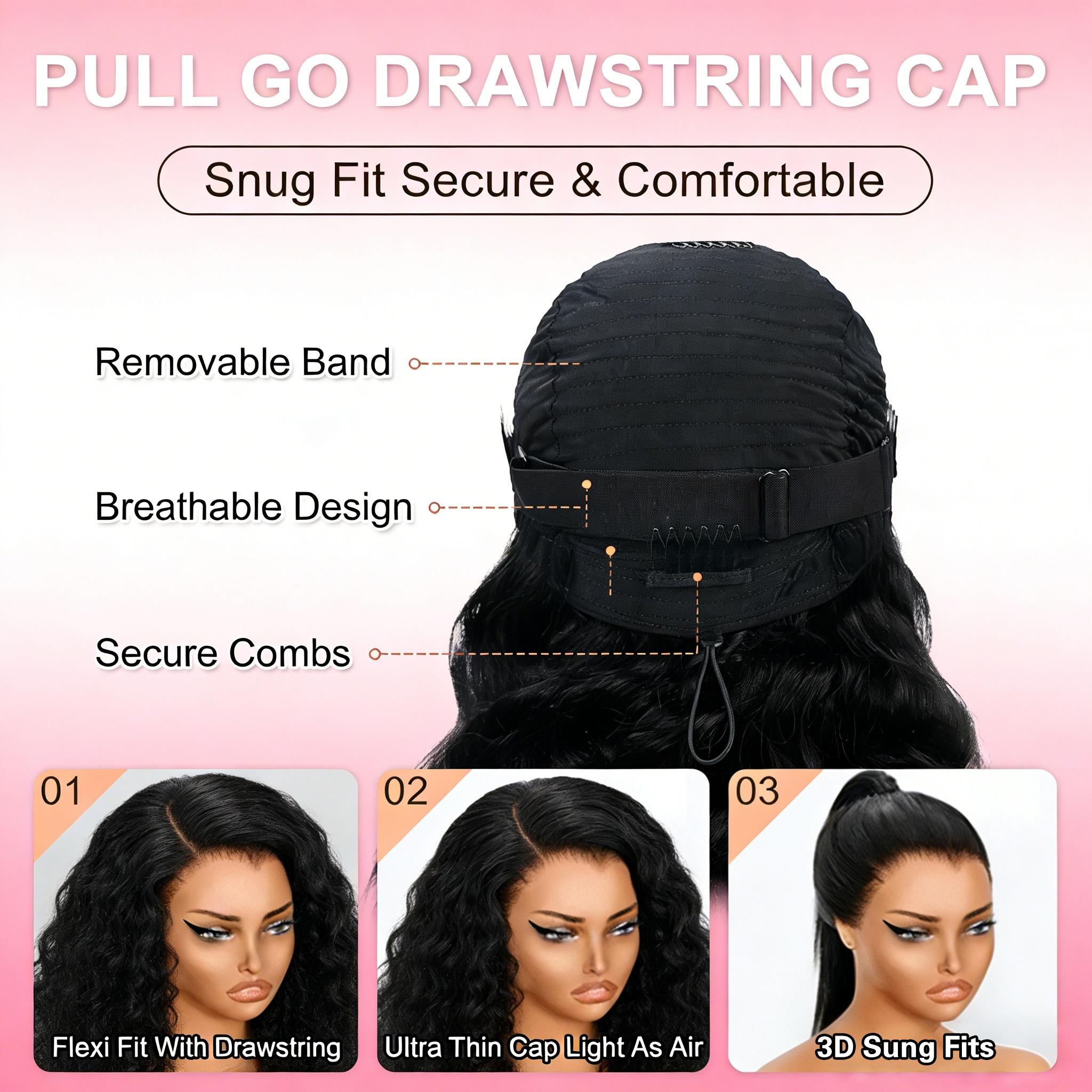 [Upgrade Drawstring ]GOULUS 7×6 Glueless With Drawstring Deep Wave Ready To Go Wig Pre Cut HD Lace No Glue Needed Perfect for Beginners Super Easy to Put On & Take Off Burmese Curly Natural Looking Hairline Full Density Human Hair For Black Women