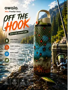 Owala FreeSip Sway 30oz Off The Hook Edition Insulated Water Bottle Rugged Leak Proof Stainless Steel Sport Hydration Gift for Dad and Men