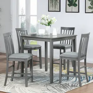 5 Piece Dining Table Set, Wooden Dining Square Table Set for 4, Counter Height Kitchen Table Set with Square Table and 4 Upholstered Chairs for Small Space, Gray(High end and high-quality)