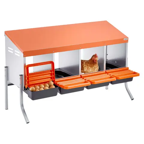 VEVOR 4-Compartment Peck-Resist Chicken Roll Away Nesting Boxes, Galvanized Steel & High-Strength Plastic, 10.4 in, Support Legs, Flexible Installation, Ground Setup, Quick Rinse Clean, Easy Egg Collection, Reduces Stress, Orange (4‑Compartment Use)