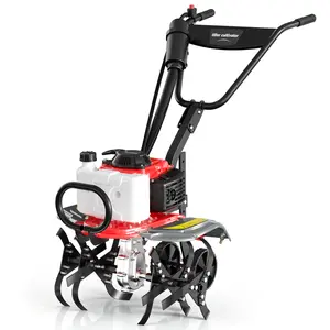 4 Stroke Gas Tiller Cultivator, 6-Position Adjustable Height Gasoline Powered Rototiller, 1.5KW 7500RPM, 20in Working Width 10in Working Depth, Heavy Duty Garden Tiller for Lawn Yard Soil Cultivation