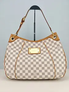 Pre-owned Damier Azur coated canvas with natural vachetta leather trim Shoulder Bags Louis Vuitton Damier Azur Canvas Galliera Shoulder Bag【MI4150】