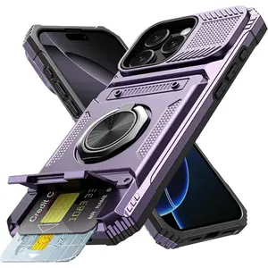 Shockproof Heavy Duty Hard Phone Case for IPhone 13 14 Pro Max 15 16 17 Plus with Card Slot Magnetic Ring Holder Protective Cover