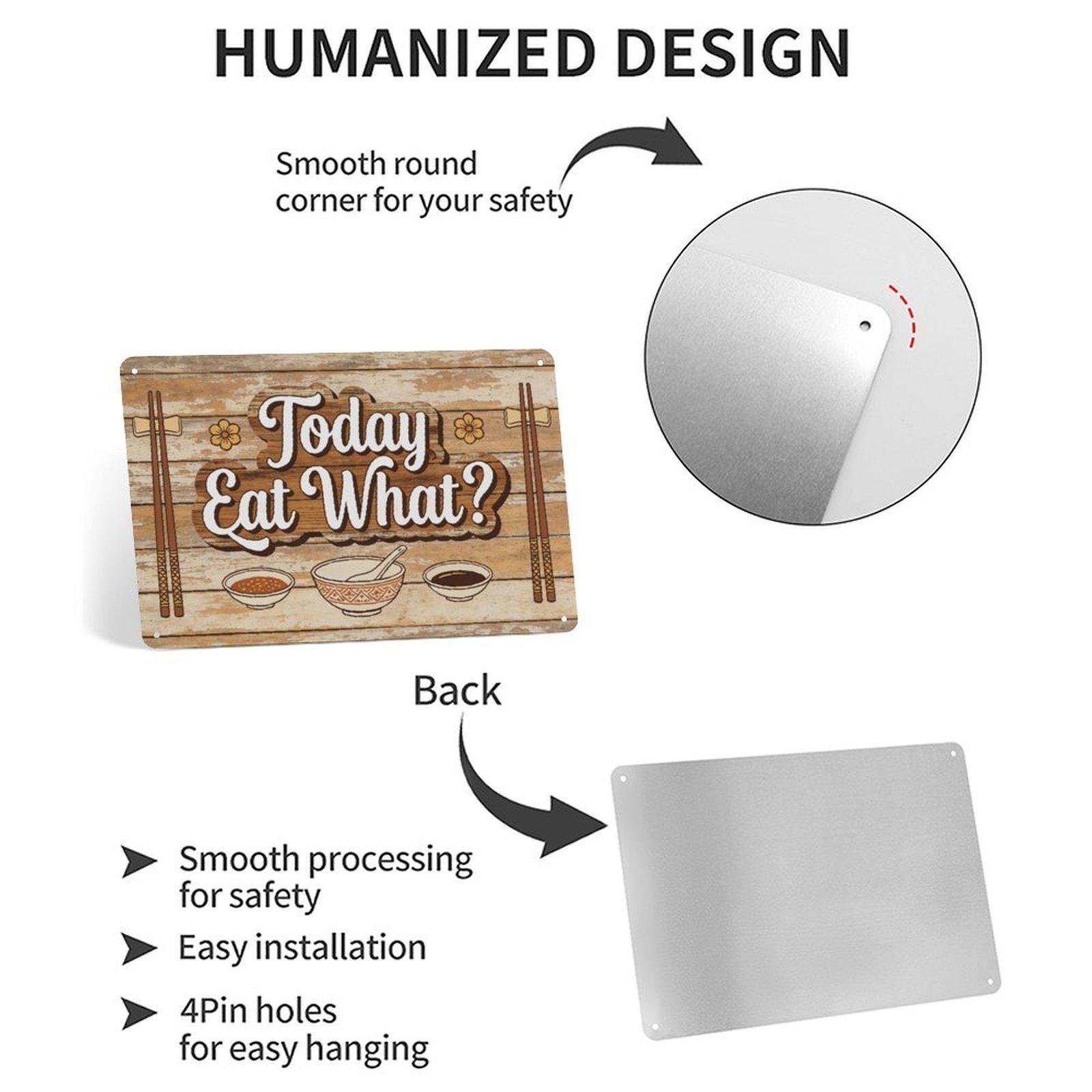 "Today Eat What?" Chinglish Metal Sign 8x12 Inch (20×30cm) - Funny Asian Kitchen Decor, Chinglish Wall Art, Perfect for Home Kitchen, Restaurant, Gift for Foodies