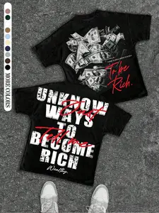 Men Women Short Sleeve T-Shirt, Money Print Design, Fashion Youth American Streetwear, Versatile Casual New Half Sleeve