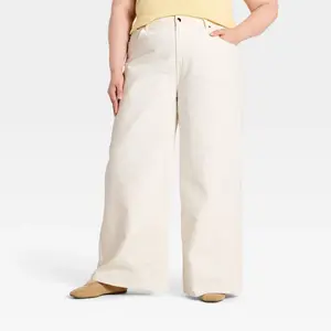 Women's Wide Leg Denim Pants - A New Day Cream 20