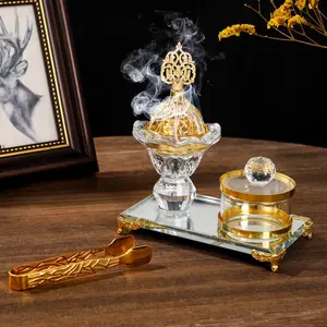 Creative Crystal Aroma Incense Burner Candle Holder, Party Decorative Ornament, Festival Decoration Gift Set with Charcoal Clip Included, Aromatherapy Oils