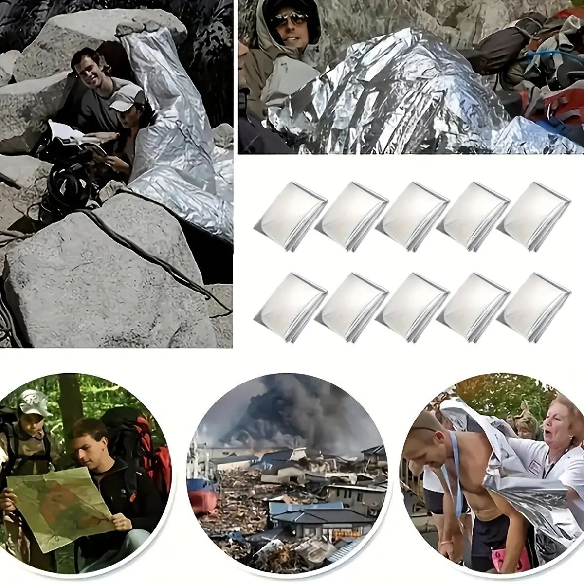 Outdoor Survival Insulation Blanket, Silver Color Reflective Emergency Blanket, Portable Camping Blanket, 1 Piece/5 Pieces/10 Pieces