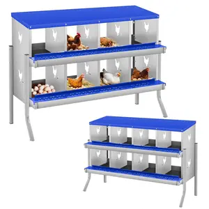 Garvee Heavy-Duty Galvanized Steel Chicken Nesting Box – 8 Compartments, Roll Away, Wall Mount, Ventilated, Easy Clean, Blue (8 Compartments)