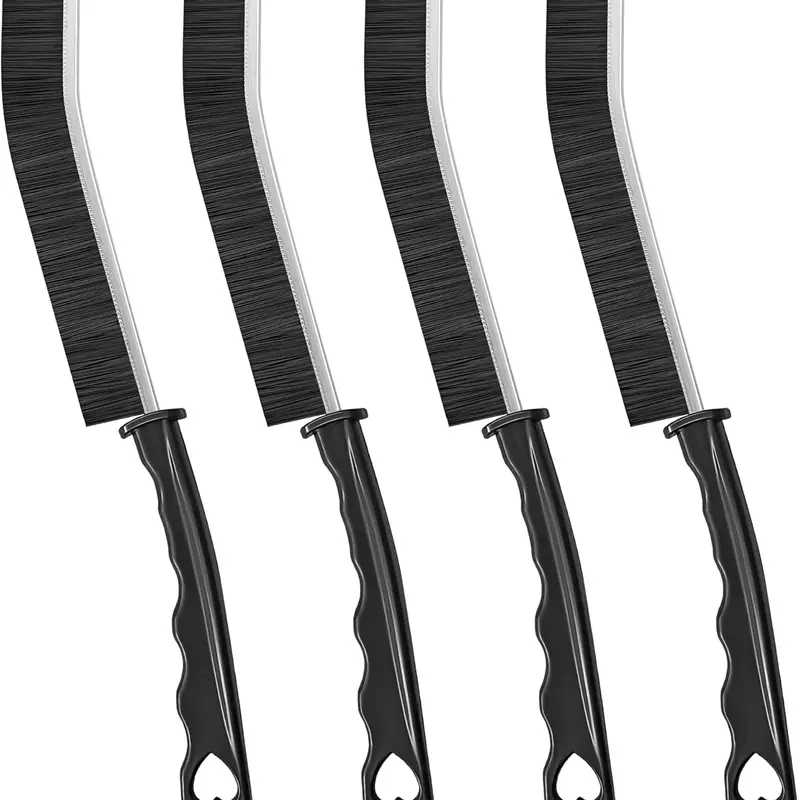 Black Multi-Purpose Hard PVC Bristles Crevice Cleaning Brushes (3 Brushes, Spares Handy Exclusive Deal) - Thin, Durable, Safe Design Home Care Tool with Handle, Deep Reach for Tight Spaces, Window Tracks Cleaning