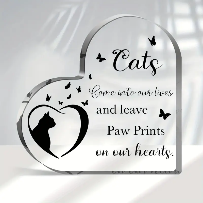 Heart-Shaped Acrylic Cat Memorial Gift, Sympathy Keepsake, Indoor Desktop Decoration, Decorative Item, Perfect for Remembrance