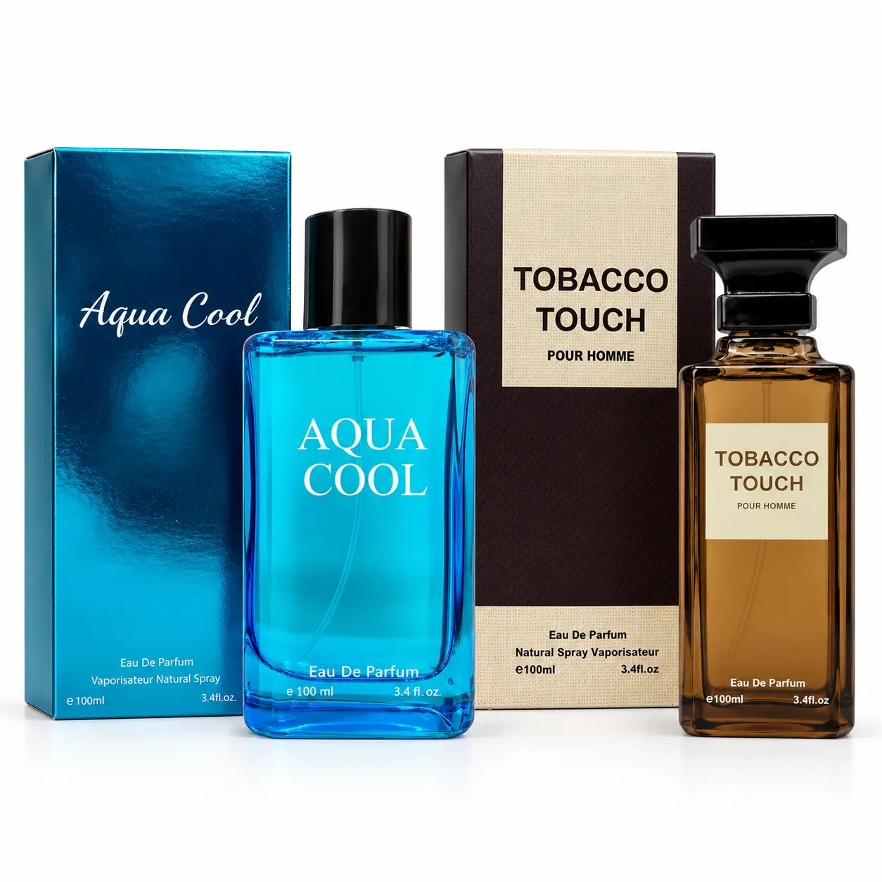 Men's & Unisex Fragrance Set - Aqua Cool (mint, lavender) + Tobacco Touch (tobacco leaf, vanilla), 2 x 100 ml, 200 ml Total, EDP