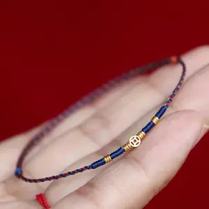 Extremely Thin String Copper Coin Woven Bracelet for Women Red Blue Matching Ancient Style Extremely Thin Couple Bracelet
