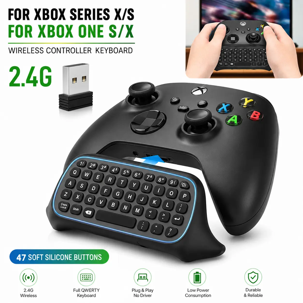 Wireless Controller Keyboard Mini Keypad Chatpad for Xbox Series X/S Controller