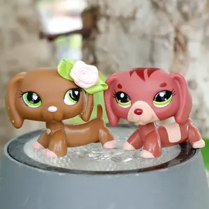 Mini Bobble Head Dachshund Dog Figures Set, 2 Pcs Cute Puppy Toys with Flower Accessory - Collectible Playset for Kids, Girls & Boys, Ages 4+