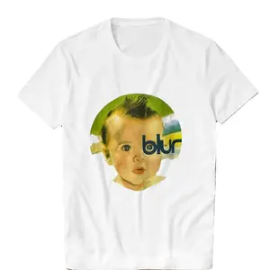 Blur 90s Rare Design White Short Sleeve Vtg T-shirt Sweatshirt, Cotton, Casual Menswear Top