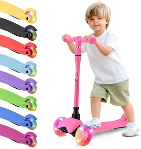 Kids Mini Kickboard Scooter | 3-Wheel Light-Up Scooter with Adjustable Height, LED Wheels, Anti-Slip Deck & Lean-to-Steer Stable Design - Lightweight Portable Toddler Scooter for Indoor & Outdoor Play