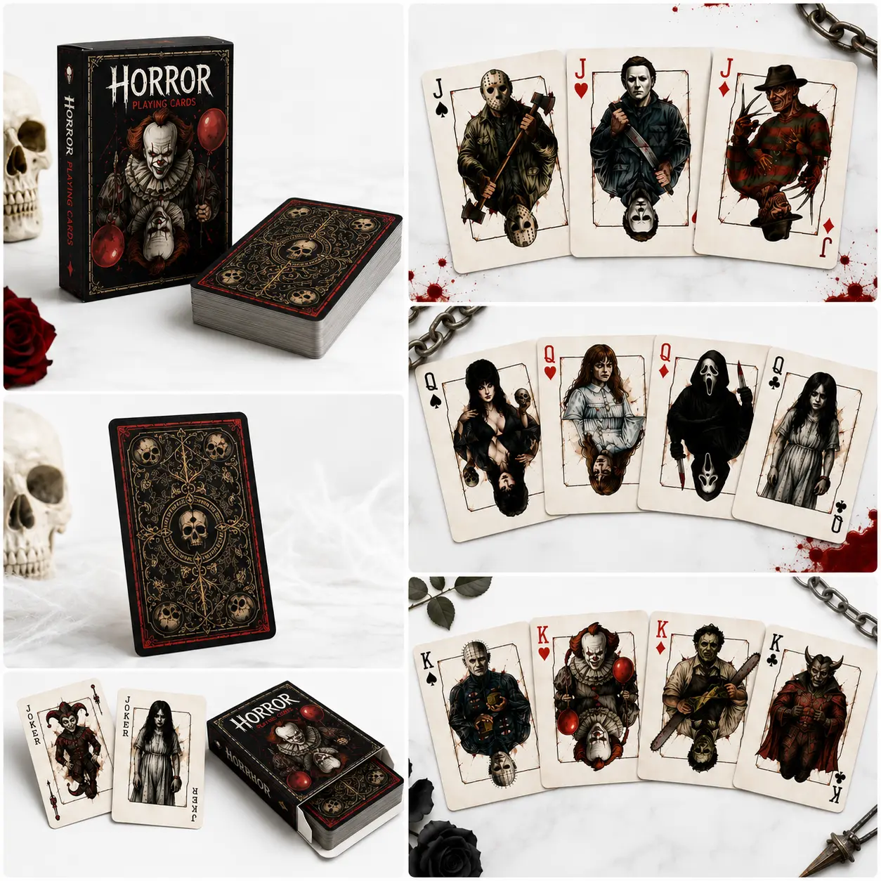 Horror Movie Playing Card, Pennywise & Ghostface Poker Deck - Unique Movie Fan Gift