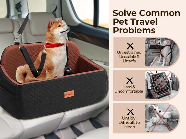 PAWGIANT Portable Dog Car Seat, Stylish Travel Carrier, Dog Car Seat for Large Medium Dogs Pet Car Seat Under 55 lbs or 2 Puppies Removable Washable Pets Travel Booster Bed for Automotive Backseat with Comfy Thick Cushion 2 Safety Leashes,  Black Brown