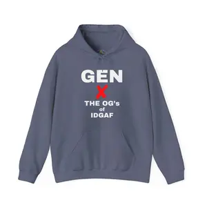 GEN X - THE OG's OF IDGAF Unisex Hoodie Retro Bold Text Sweatshirt Casual Cotton Fabric with Roomy Kangaroo Pocket & Adjustable Hood for Everyday Wear