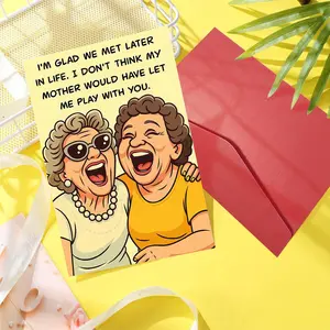 1pc Funny Best Friend Birthday Card with Funny Grandma & Elderly Women Laughing - Humorous Aging Joke, Mother's Birthday, Christmas, Thank You Card - Lightweight Paper Greeting for Women, Funny Elderly Women Gift Idea - Lifelong Friendship Keepsake