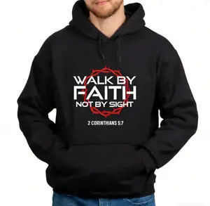Men’s Faith Inspired Graphic Hoodie, 100% Cotton Blend Pullover Sweatshirt, Street Style Christian Statement Hooded Top for Autumn & Winter