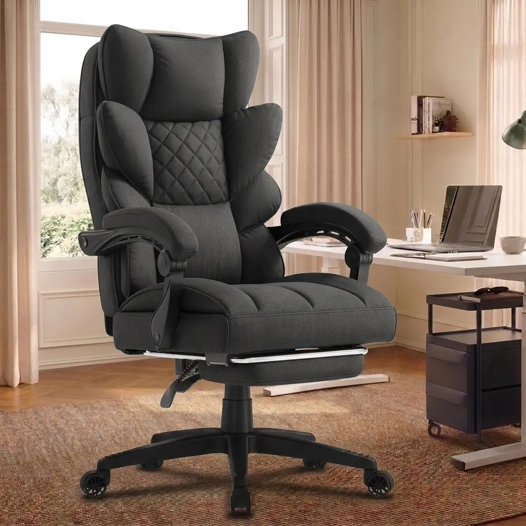 [DealsForYouDays] Big and Tall Office Chair with Pocket Spring Cushion, High Back Computer Gaming Chairs with Linkage Armrests, Executive Desk Chairs with Footrest, Ideal for Office Work, Home Gaming & Kids Study
