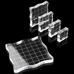 5PCS Clear Acrylic Stamping Block Set with Grid Lines, Clear Stamping Tools for DIY Crafts