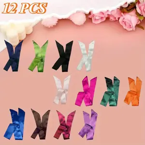 12 Packs Women's Slender Satin Scarves, Multifunctional Hair Ties, Bag Accessories & Satin Hair Scarf, Elegant Neck Ties Suitable for Most Scenarios