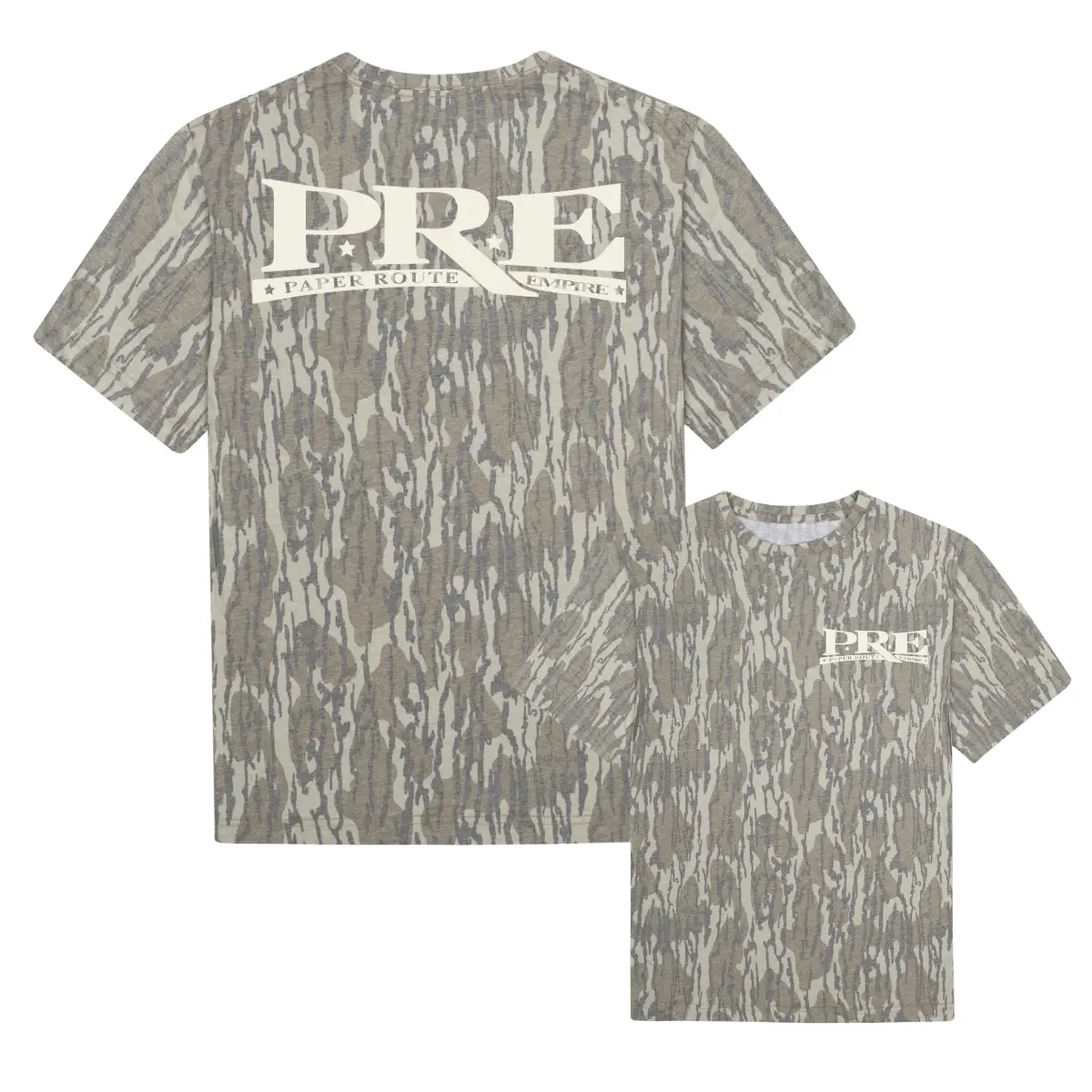 PRE Paper Route Empire Mossy Oak Vintage Bottomland Camo Tee, Comfortable Breathable Cotton Blend Hunting Graphic Summer Tee, Gift Idea