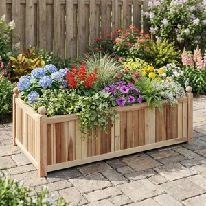 Spaco Natural Acacia Wood Raised Garden Bed – Rectangular Planter Box with Liner, Natural Finish