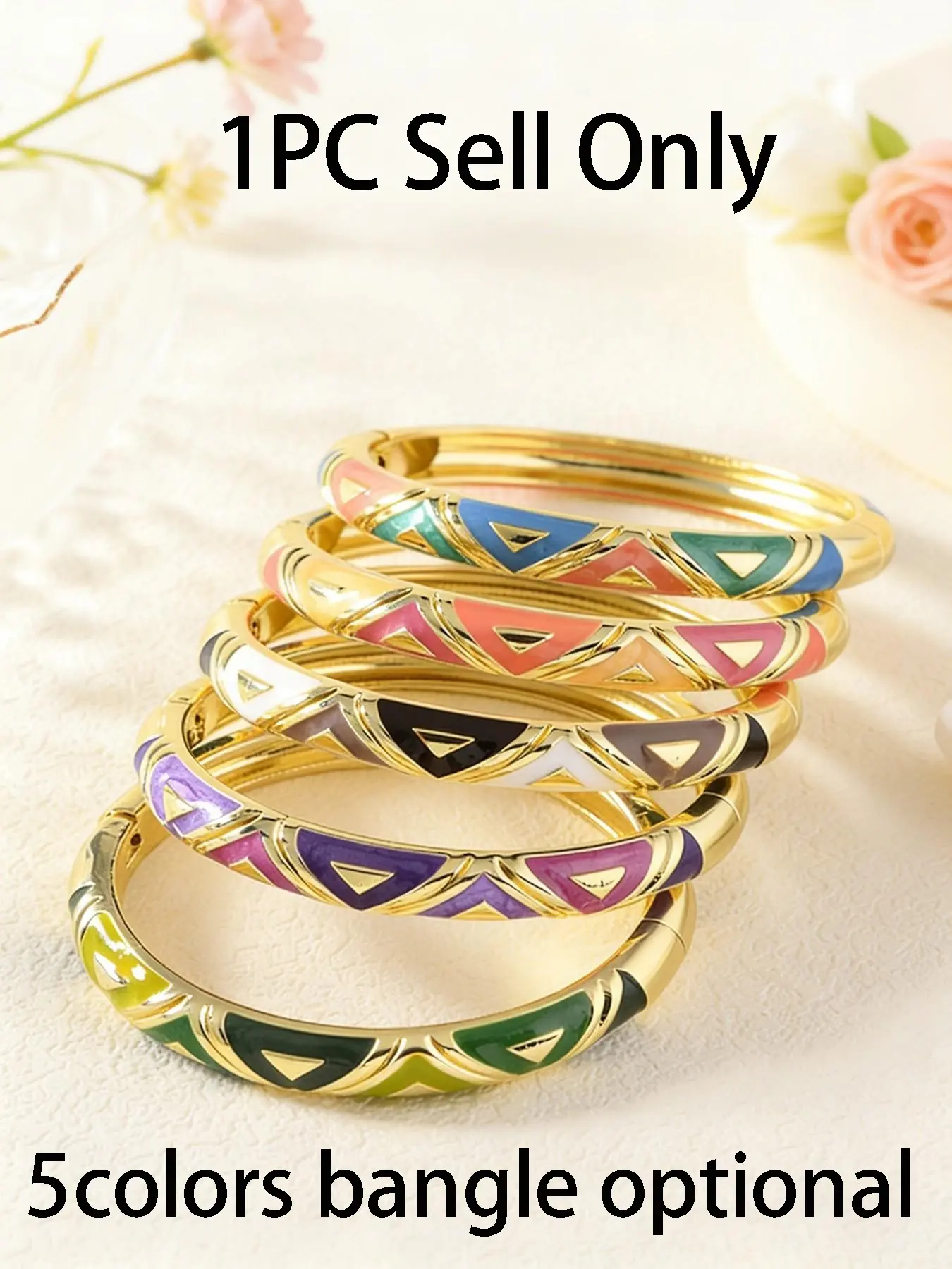Spring Fresh Oil-Drop Triangle Geometric Pattern Vintage Cloisonné Bangle Bracelet, Women's Luxurious Simple Fashion Hand Jewelry, Stackable Bracelets