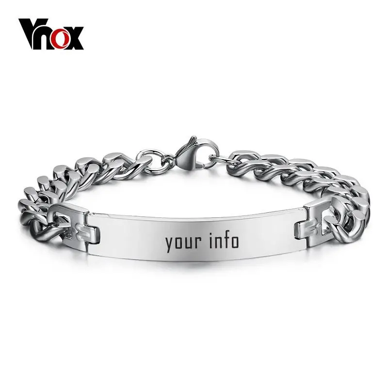 Vnox Stainless Steel ID Bracelet for Men Custom Name Birthday Gift Party Jewelry 8.2 inchs