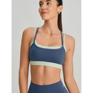 BERLOOK Blue Contrast Bralette Sports Bra for Women - Seamless, GRS Certified, Moisture-Wicking, Recycled Fabric for Yoga, Gym Workouts, Sports Bras, Bralette For Women